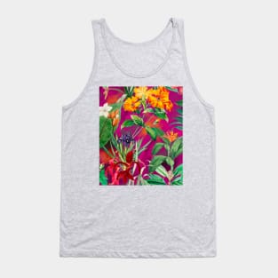 Colorful tropical floral leaves botanical illustration, tropical plants,leaves and flowers, red pink leaves pattern Tank Top